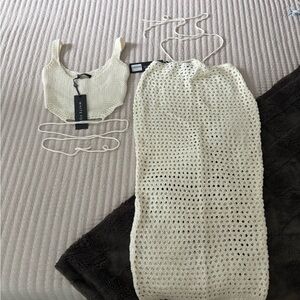 Cream Crochet Women Beach Set